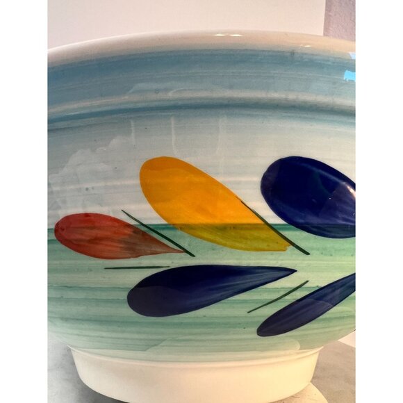 Italian Ceramic Serving Bowl 12" 3Qt Multicolor Leaf Design Handcrafted Roma Inc - Picture 9 of 9